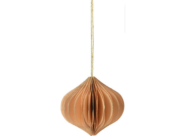 Julekule beige løkform papir 8cm 3ass Med glitter på kanter 