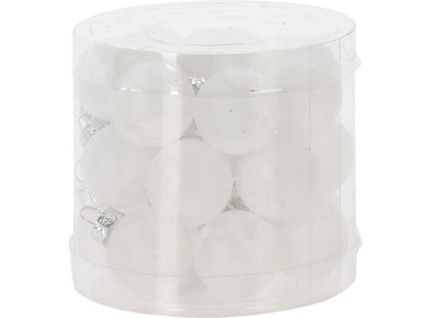 Julekule glass matt hvit d:2,5cm s/24 Boks med 24 stk 
