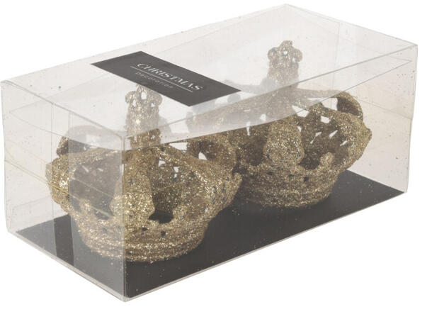 Krone champagne m/glitter 7,5cm 2stk Display 12pk 