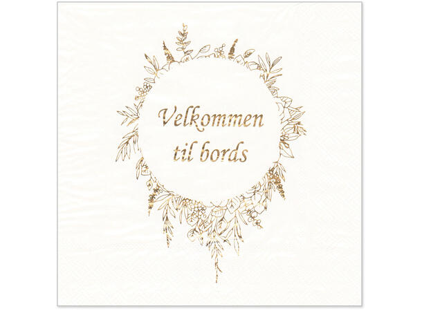 Serviett Velkommen Hvit bladgull Lunsjserviett 20 stk 3-lags 33x33cm 