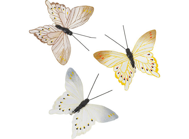 Sommerfugl 7x10cm hvit/beige/gul 3stk 