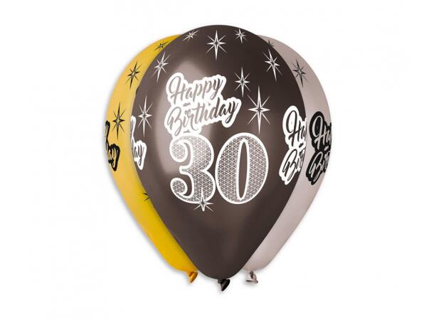 Ballong 30 år Happy Birthday 30cm 6 stk Metallic Premium Helium 