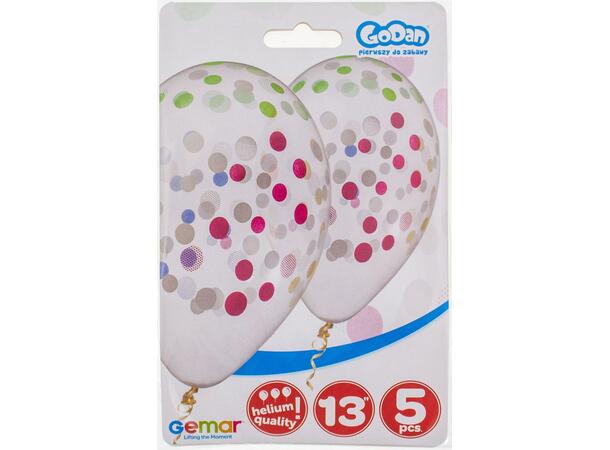 Ballong Confetti ass farger 33cm 5 stk Premium Helium latex 