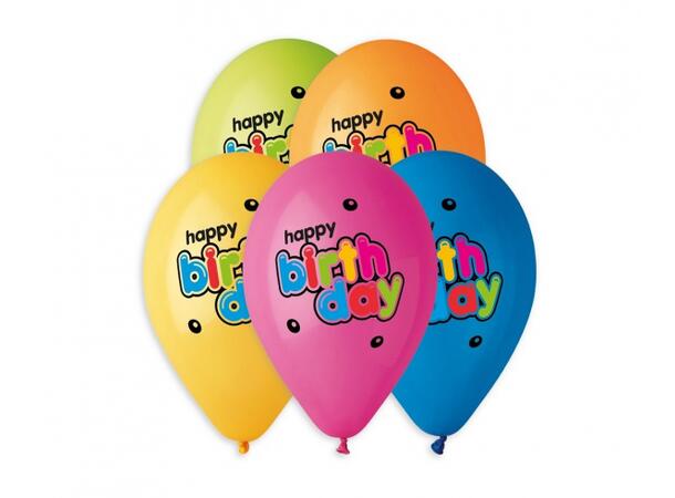 Ballong Happy Birthday 33cm 5 stk Premium Helium latex 