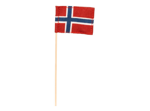 Flagg Norge kake m/pinne 15cm 6stk Flagg 100 % bomull 5,5x4cm 17. mai 