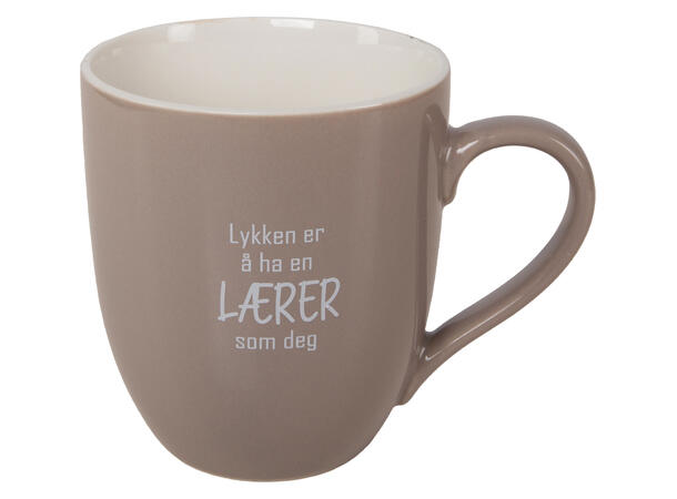 Krus Lykken...lærer beige m/hvit tekst 250g 250ml D:8cm H:9cm Gaveeske 