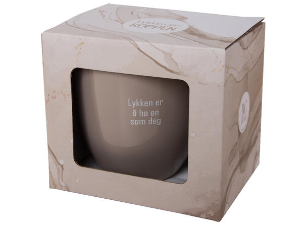 Krus Lykken...lærer beige m/hvit tekst 250g 250ml D:8cm H:9cm Gaveeske 