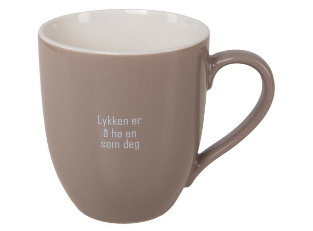 Krus Lykken...som deg beige m/hvit tekst 250g 250ml D:8cm H:9cm Gaveeske 