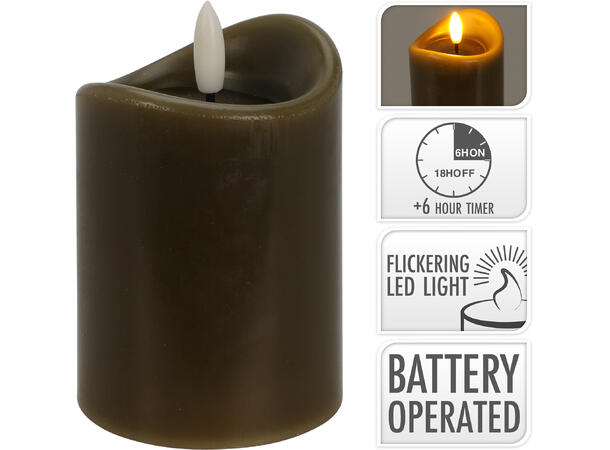 Kubbelys LED taupe bev.flamme 7x10cm Batteri:2xAA Timer:6/18t 