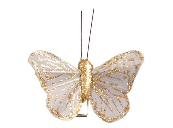 Sommerfugl m/klype grå m/gull 4,5cm 6stk 