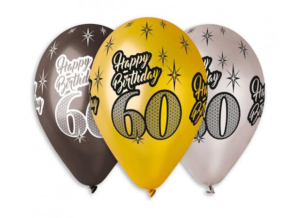 Ballong 60 år Happy Birthday 30cm 6 stk Metallic Premium Helium 
