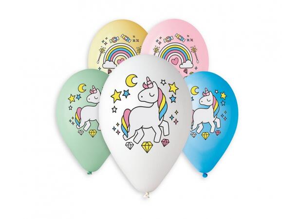 Ballong Unicorn/Rainbow 33cm 5 stk Premium Helium latex 