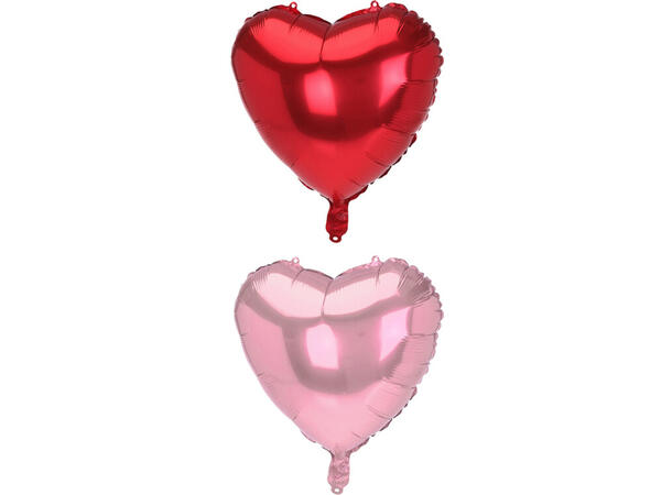 Ballong folie hjerte rød/rosa 2ass Til luft/helium 46x45cm 