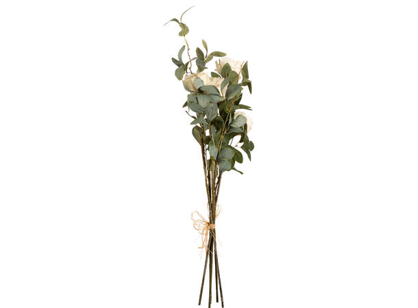 Bukett 5 stk hvite roser Eukalyptus 90cm 