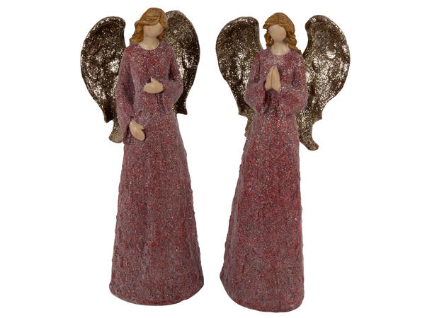 Engel rød m/ gull vinge h:25,5cm 2ass Vekt 350gr 