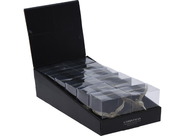 Fugl henge blank m/glitter 10cm Display 12stk 
