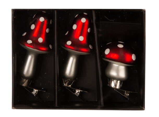 Juletrepynt glass Sopp 4x5/4x8,4cm 3stk Forpk 6pk 