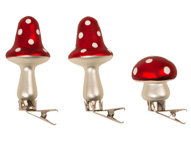 Juletrepynt glass Sopp 4x5/4x8,4cm s/3 Forpk 6sett 