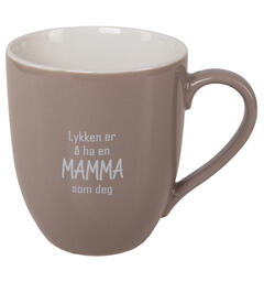 Krus Lykken...mamma beige m/hvit tekst 250ml 250g D:8cm H:9cm Gaveeske