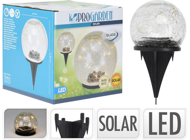 Lysglass Solar krakkelert d:15cm Batteri:1xAAA NI-MH1.2V (ink) Oppl.6-8 t 