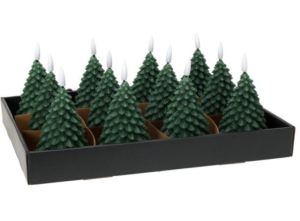 Stearinlys LED Juletre grønn Timer 11cm 11cm Batt: 2xAA Selges 12 stk i display 