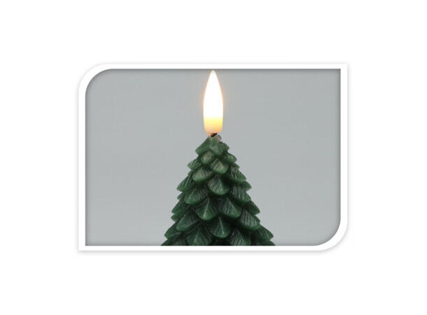 Stearinlys LED Juletre grønn Timer: 6/18 11cm Batt: 2xAA Selges 12 stk i display 