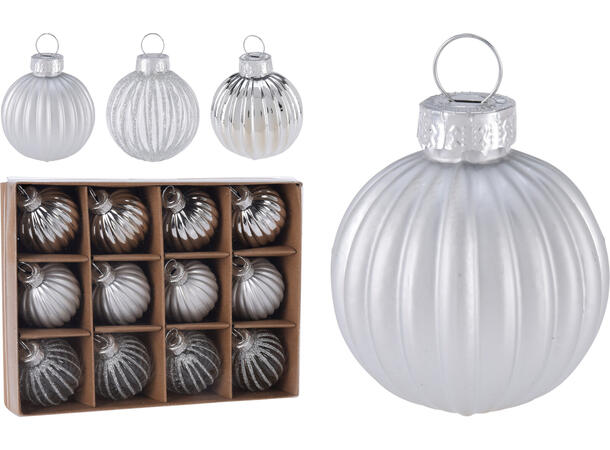 Julekule Glass Sølv Dia: 40mm 12stk 