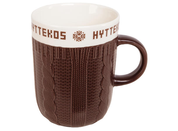 Krus keramikk strikk Hyttekos brun 270gram, 3dl, dia:8/10,5cm h:10,2cm 