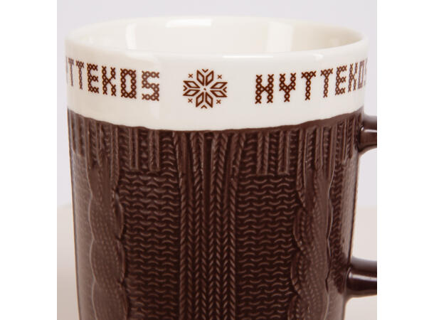 Krus keramikk strikk Hyttekos brun 300ml 270g D:8/10,5cm H:10,2cm 