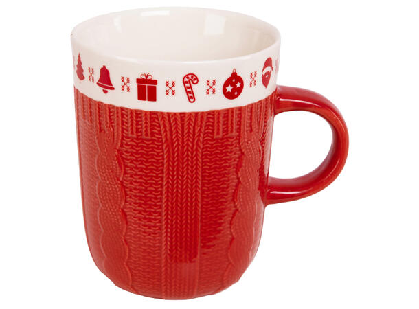 Krus keramikk strikk juledekor rød 270gram, 3dl, dia:8/10,5cm h:10,2cm 