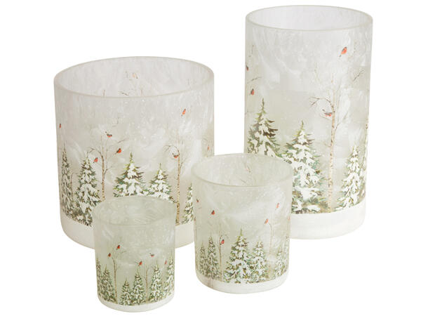 Lysglass frostet skog dompapp 12x20cm 
