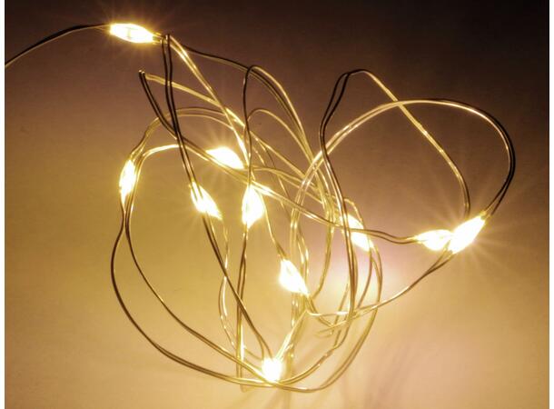 Lyslenke 10 LED varmhvit sølv 1m Batteri 2xCR2032 