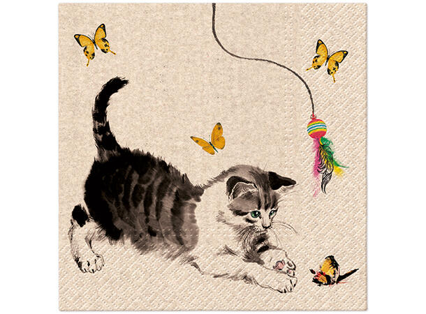 Serviett Cat Playing Økologisk Lunsjserviett 20 stk 3-lags 33x33cm 