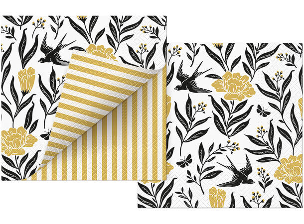 Serviett Swallow Boho 2-sidig trykk Lunsjserviett 20 stk 3-lags 33x33cm 