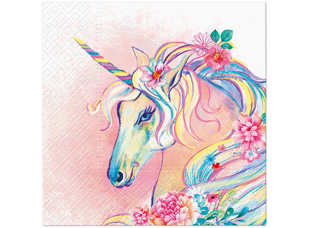 Serviett Unicorn Flower Lunsjserviett 20 stk 3-lags 33x33cm 