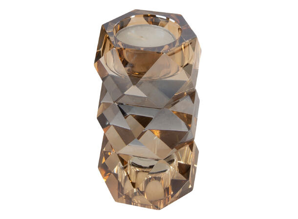 Lysestake krystall brun/amber 6x6x12cm 