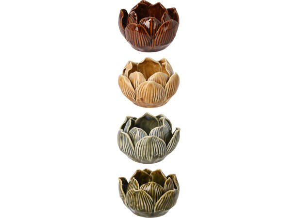 Lysestake lotus keramikk 8,5x5,6cm 4ass Brun, beige grønn, lys brun 