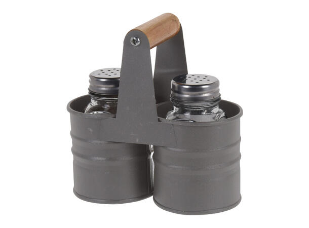 Salt & pepper glass grå metallholder Vekt 325gr Glass 9cm Holder 6,5x13cm 