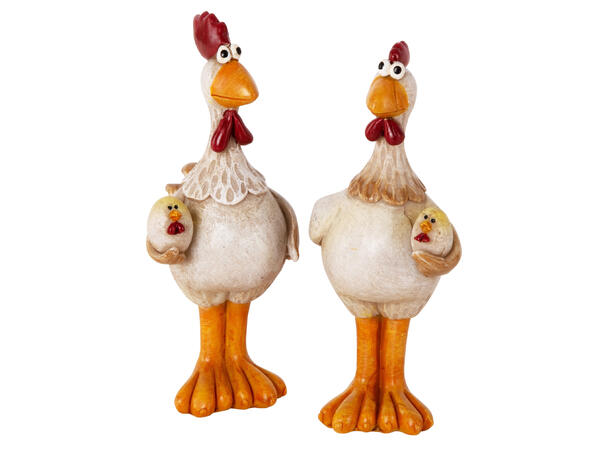 Figur høne hane stående beige 11cm 2ass Påskefigur av polyresin 