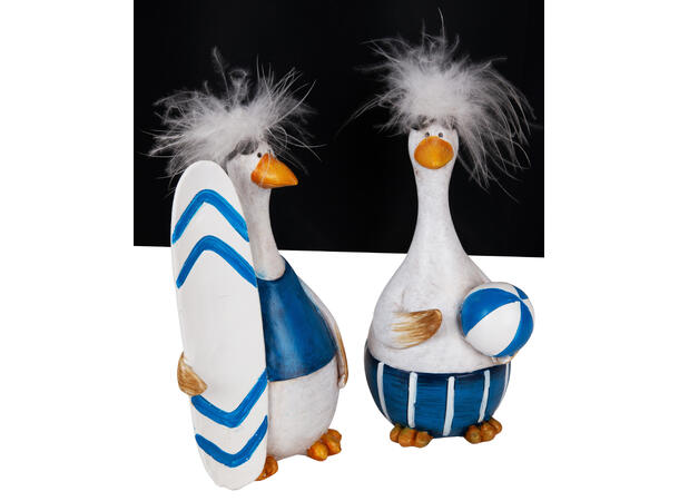 Figur pingvin m/fjær blå/grå h:15cm 2ass 