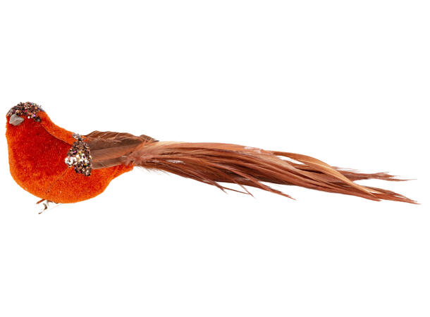 Fugl fjær og glitter 21cm m/klype amber 