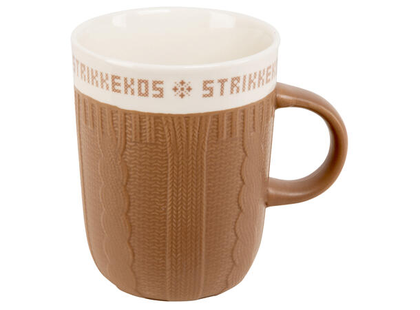Krus keramikk strikk Strikkekos lys brun 270gram, 3dl, dia:8/10,5cm h:10,2cm 