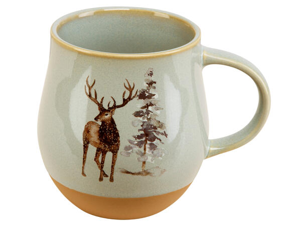 Krus terracotta blågrå hjort med tre 300ml 350g D:8/13cm H:10cm 