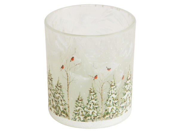 Lysglass frostet skog dompapp 7x8cm 
