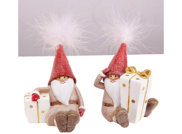 Nisse sittende m/pakke h:8cm 2ass 