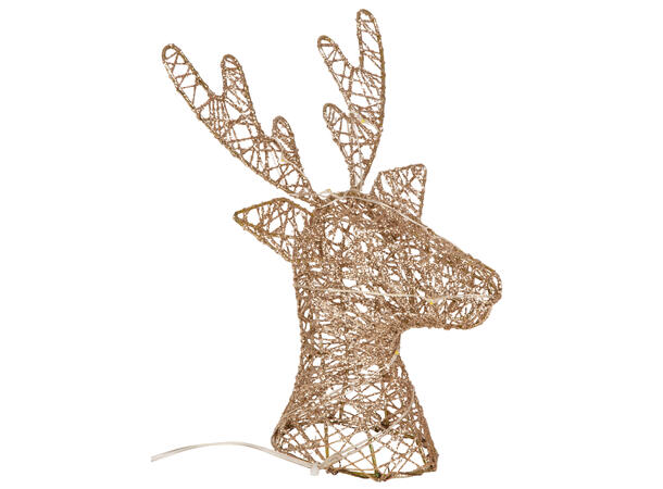 Reinsdyr hode gull 10 LED-lys 22x20x33cm Batteri:3xAA Metall gullfargede tråder 