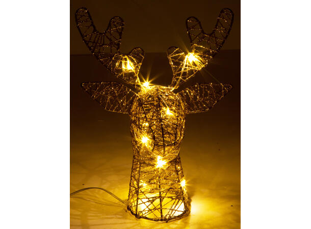 Reinsdyr hode gull 10 LED-lys 22x20x33cm Batteri:3xAA Metall gullfargede tråder 