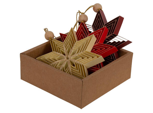 Stjerne papir rød/burg/krem 10cm s/3ass Med treperle og glitter 