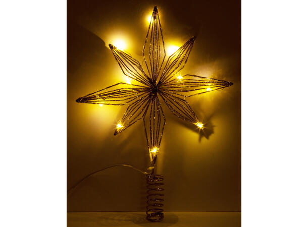 Stjerne til juletre gull 10 LED-lys 35cm Batteri:3xAA 