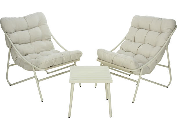 Hagemøbel krem 2 stoler og 1 bord s/3 Stol:66,5x86,5x81,5cm Bord:45x45x42cm 
